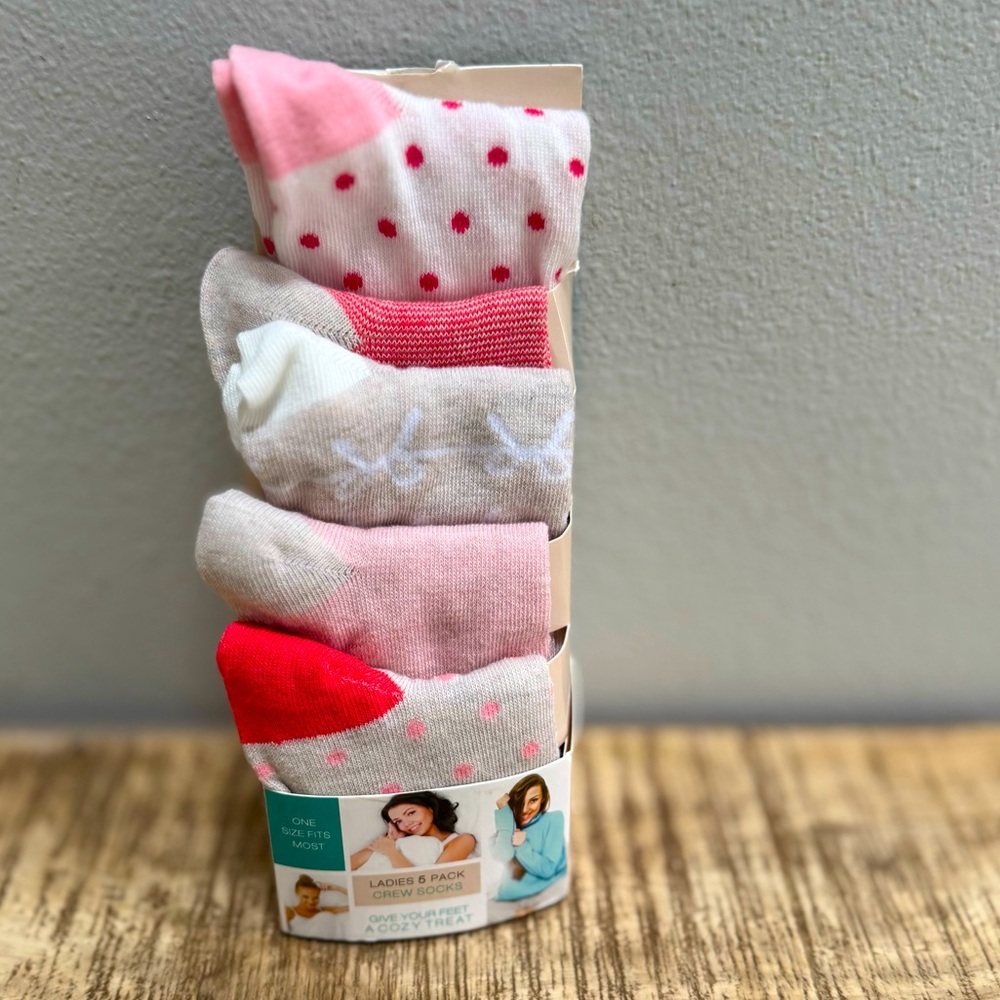 Pink and White Crew Socks Set with ribbons and polka dots design